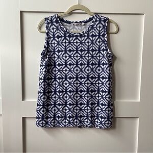 Athleta S ,Navy and White Patterned Sleeveless Top